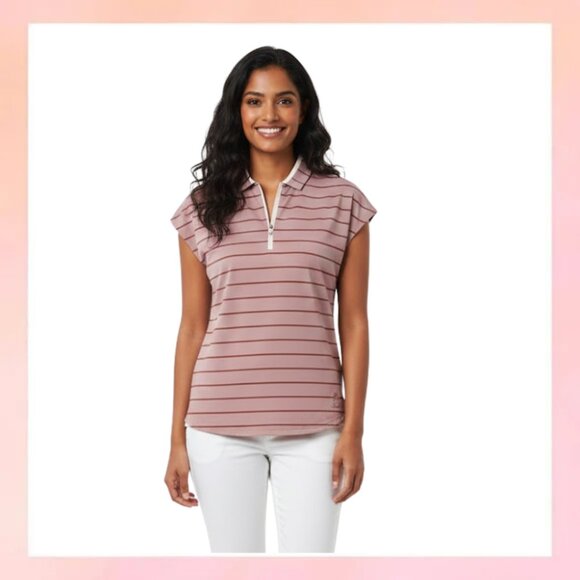 FootJoy Tops - FootJoy Women's Pink Striped Golf Polo Shirt - Stylish & Lightweight Med…